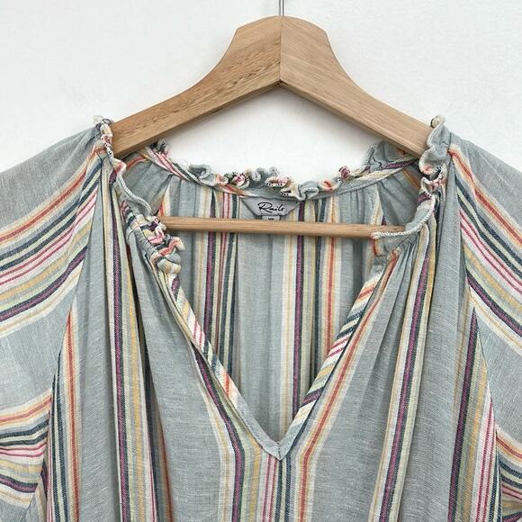 Rails Amelia Sag Harbour Rainbow Stripe Linen Tiered Coastal Flowy Midi Dress XS - Picture 6 of 14